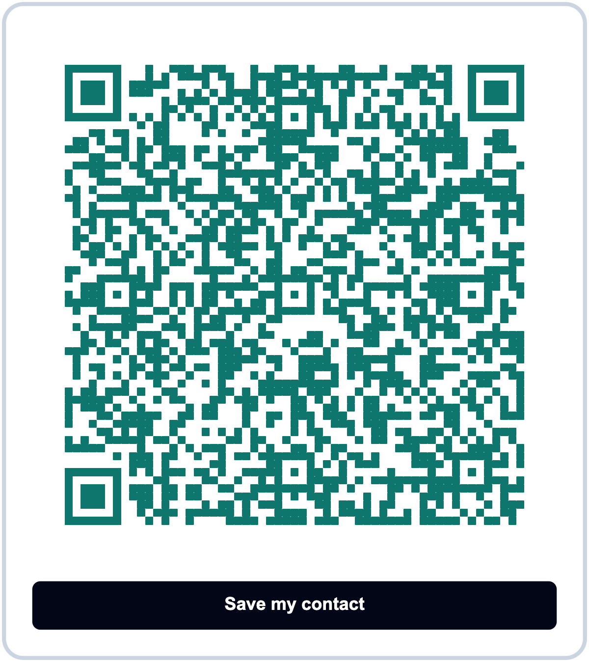 Contact sample QR code in the Teal Card preset